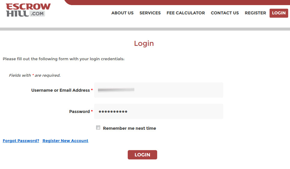 Once you create an account at EscrowHill.com you can log in to create a transaction. 